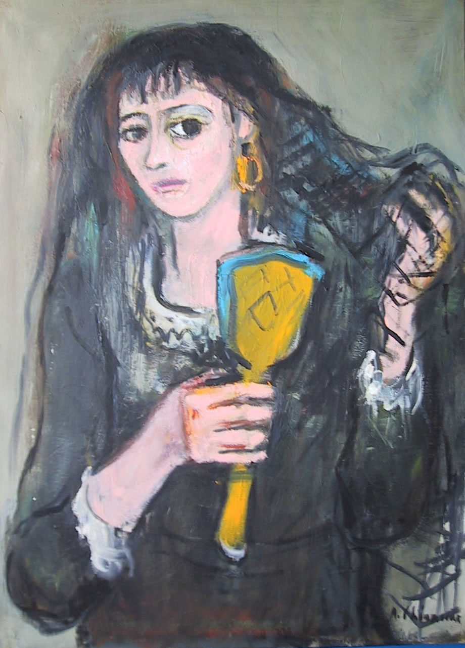 Figura con specchio, anni ’80, olio su tela, cm 70x50, Milano, collezione privata